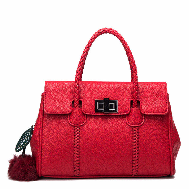 Textured Lychee Leather Handbag - Premium Embossed Pattern Shoulder Bag