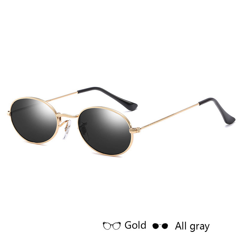 Lunettes de soleil ovales célèbres pour femmes, marque de luxe, monture ronde en métal, noires, petites lunettes bon marché
