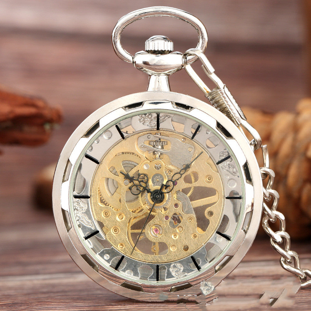 Hollow Roman Character Mechanical Pocket Watch - Ancient Aesthetics Modern Intricate Sleek Reliable Fine Watchmaking