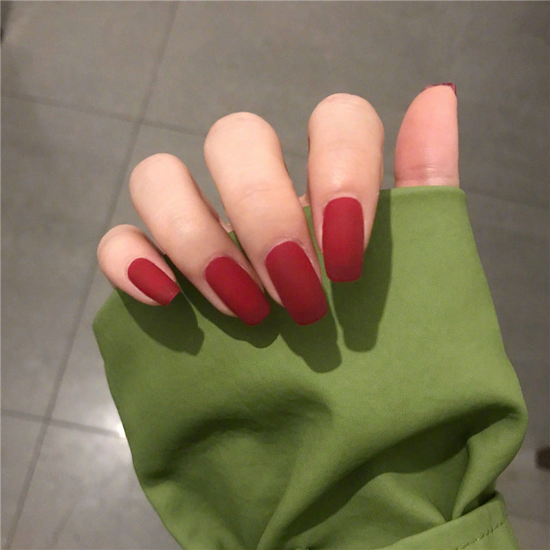 Matte Red Press-On Nails - 256 Medium Length | 24 Pieces 27g Professional
