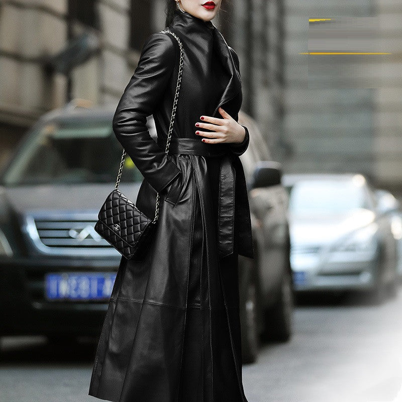 Women's Waist Leather Down Jacket - High-Quality Flattering Superior Warmth Sleek Versatile Durable