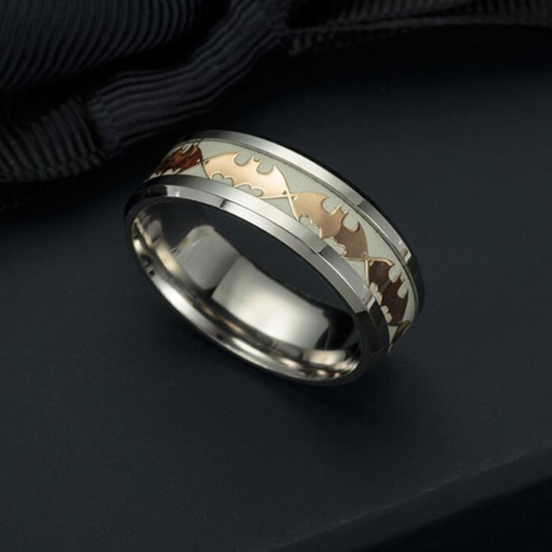 Stainless Steel Batman Symbol Luminous Men's Rings Never Sliding Ring