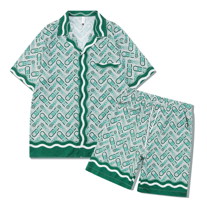 European And American Digital Printing Abstract Shirt Set