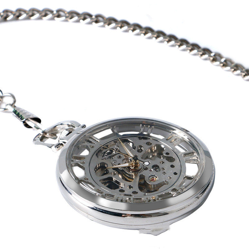 Hollow Roman Character Mechanical Pocket Watch - Ancient Aesthetics Modern Intricate Sleek Reliable Fine Watchmaking