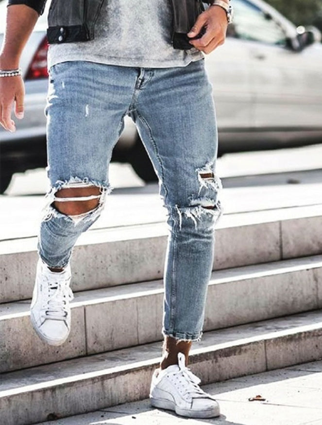 Nya slitna skinny jeans för män, streetwear