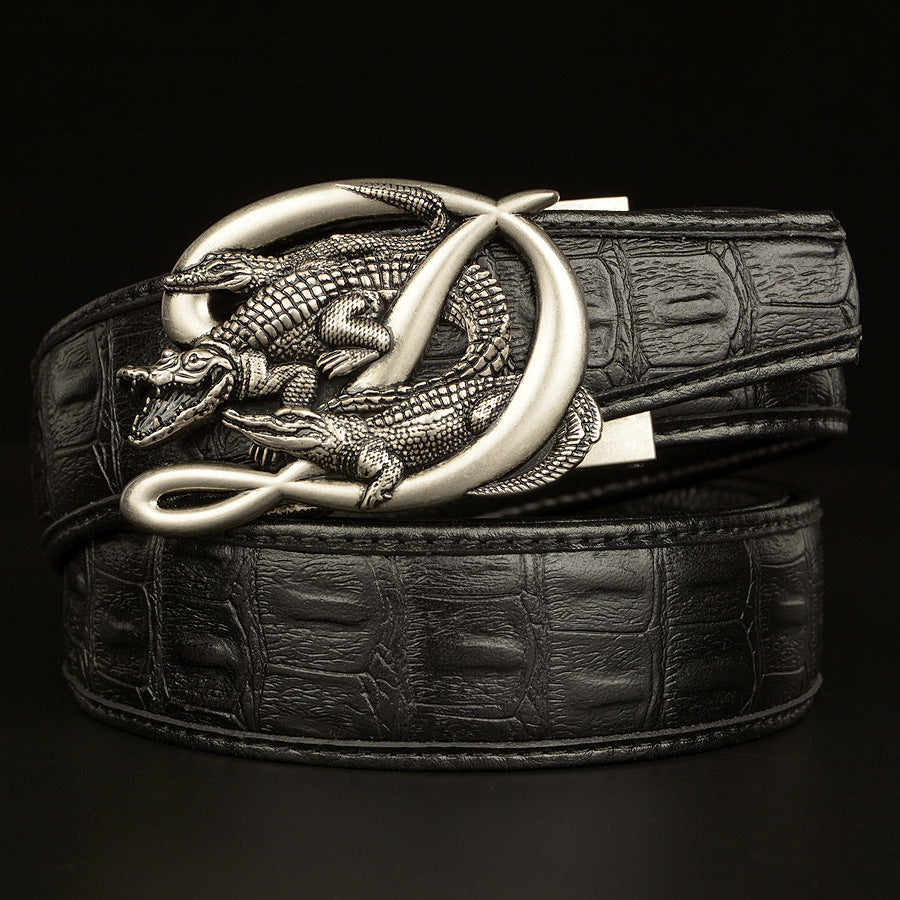 Men's Crocodile Buckle Belt Real Cowhide Automatic - Exotic Luxury