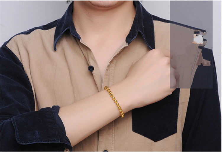 Bracelet pour hommes en perles rondes avec imitation d'or 24 carats