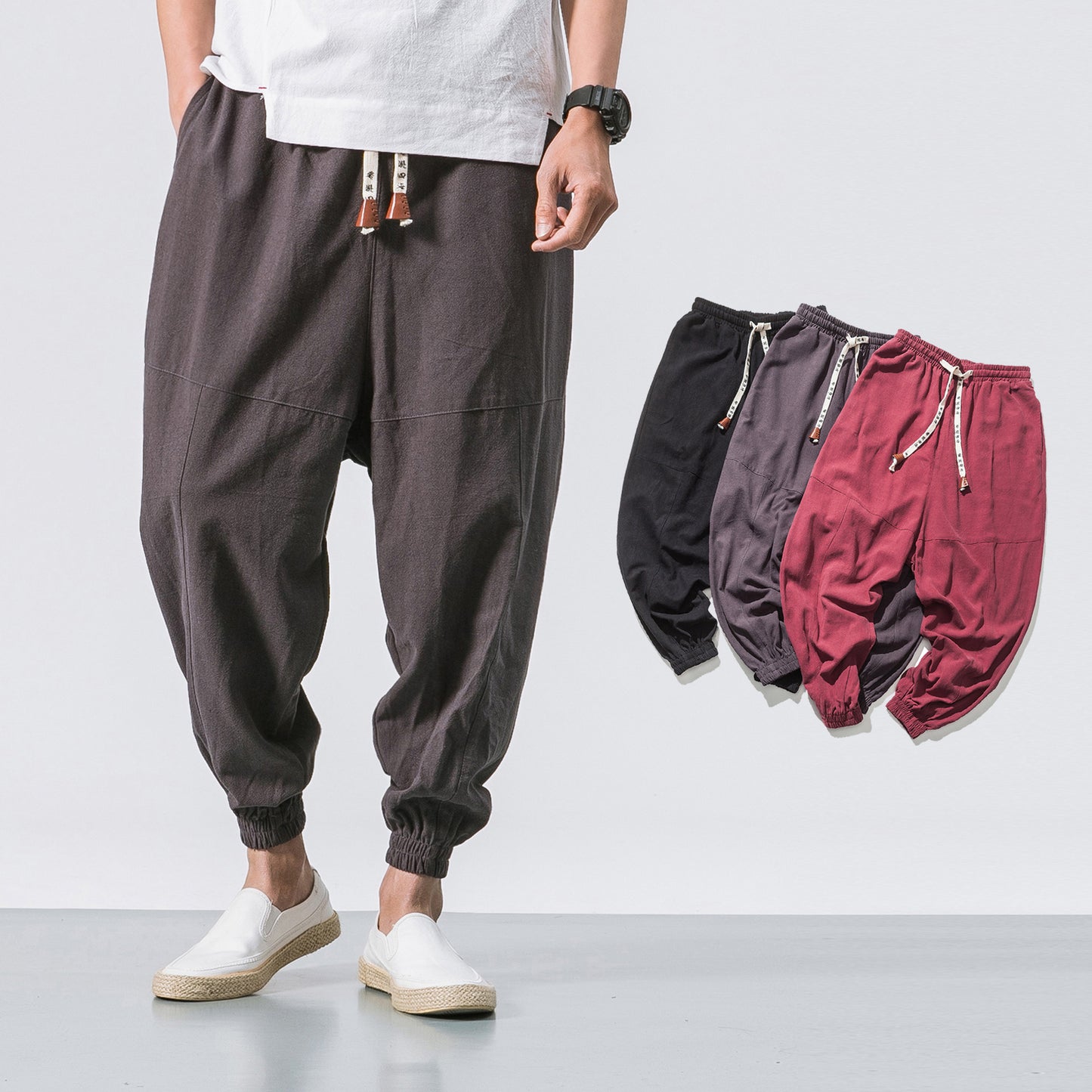 Herr Hip Hop Streetwear Gym Joggers Byxor Dragsko Resårfickor Avsmalnande Träningsbyxor