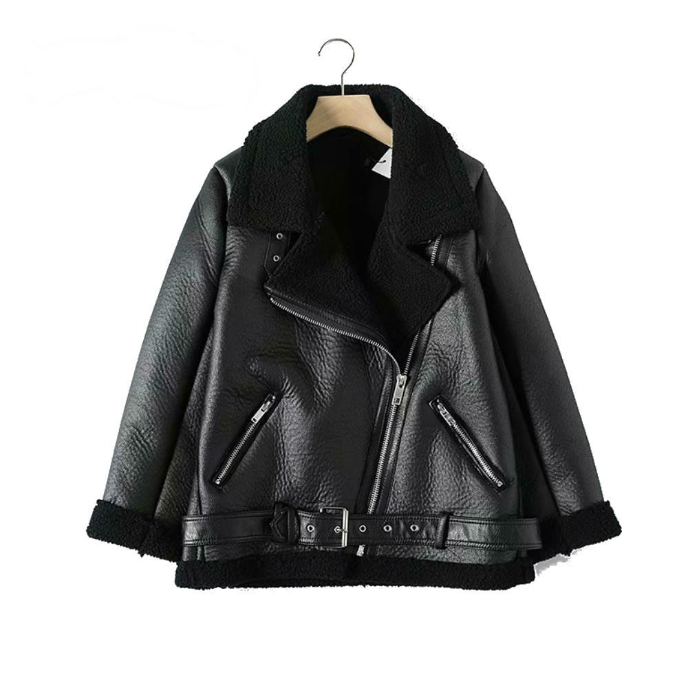 Veste d'hiver en cuir d'agneau synthétique