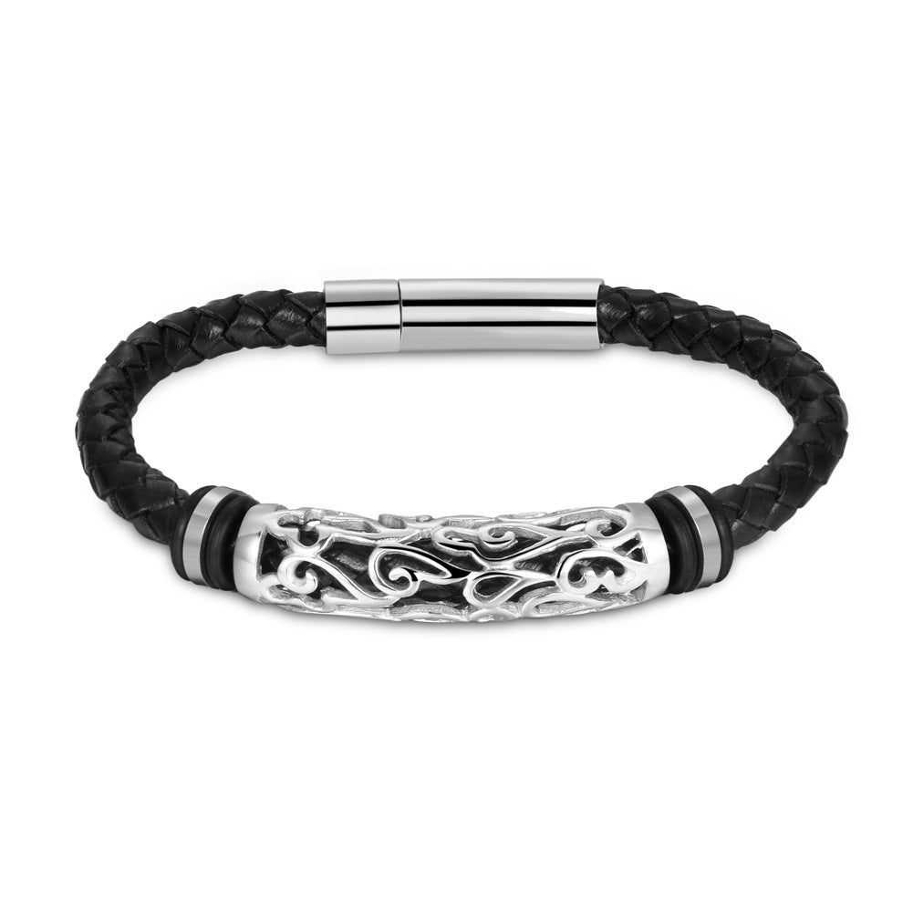 Punk läderarmband i rostfritt stål