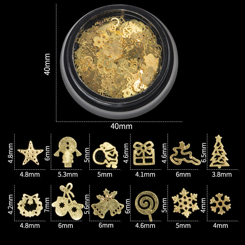 Christmas Nail Art Decorations - Gold Metal Charms | 120 Pieces Holiday Nail Stickers