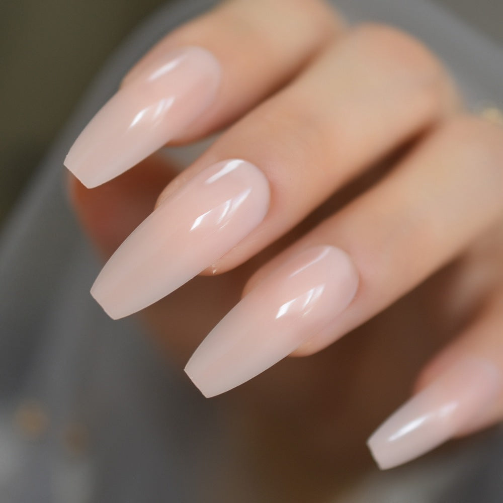Nude Extra Long Press-On Nails - 24pcs UV Gel Cover | Glossy Plastic Tip 30 Seconds