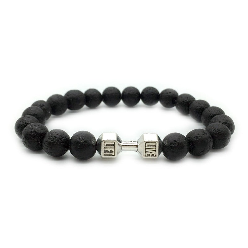 Herrsmycken Legering Metall Skivstång & Lavastenpärlor Fitness Mode Hantelarmband