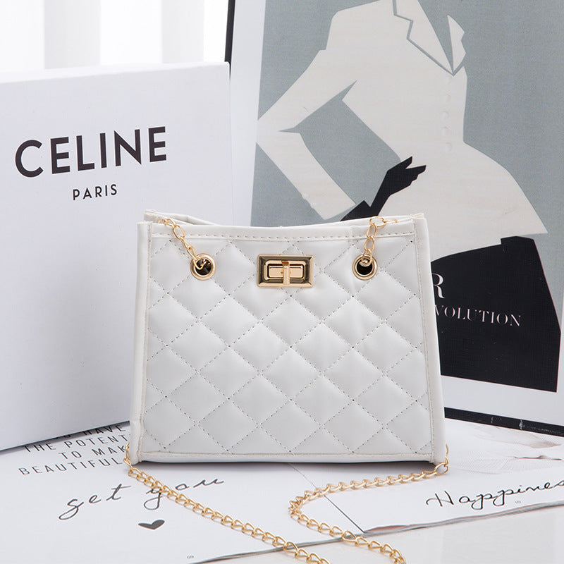 Quilted Mini Chain Bag - Geometric Rhombus Pattern Crossbody for Women