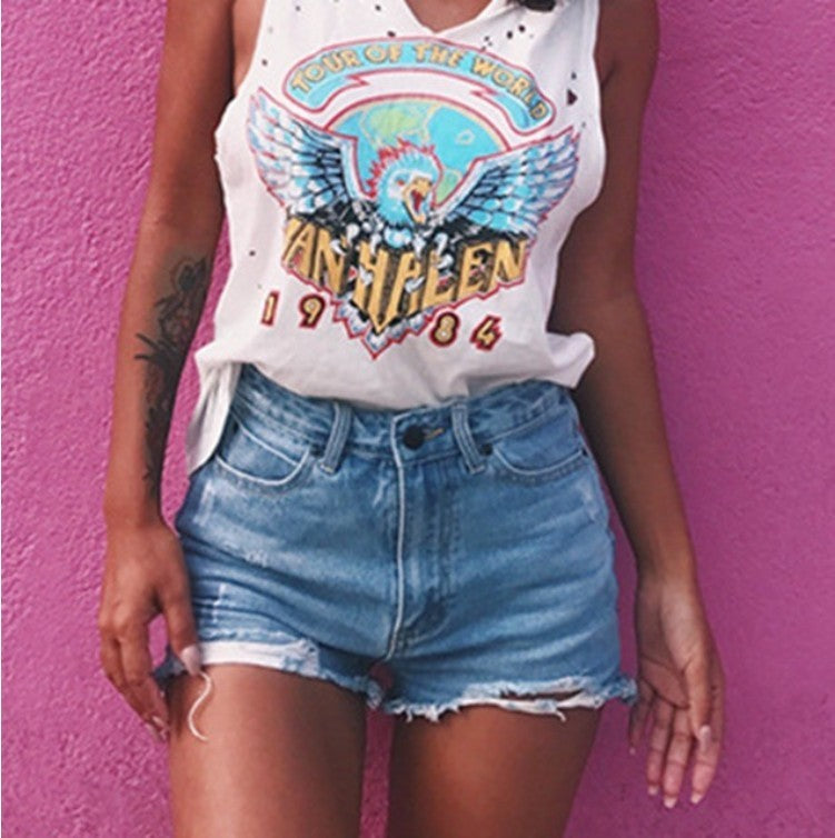 Short en jean déchiré classique rétro pour femmes