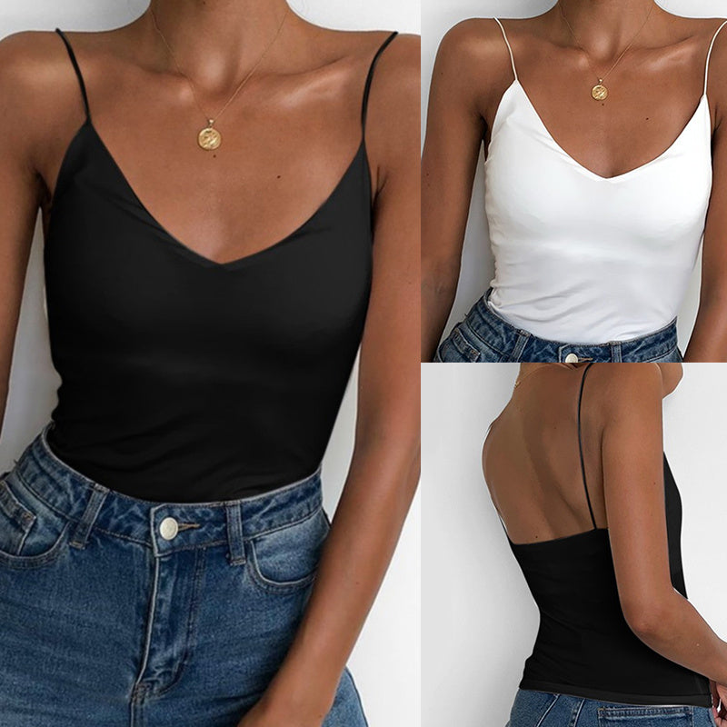 Satin femmes mince sauvage solide Camis gilet femmes débardeurs