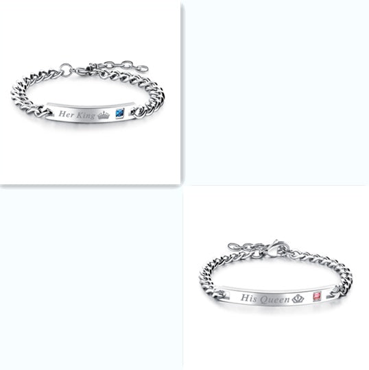 Hans drottning hennes kung svart roséguldfärgad damkedja kristallpararmband