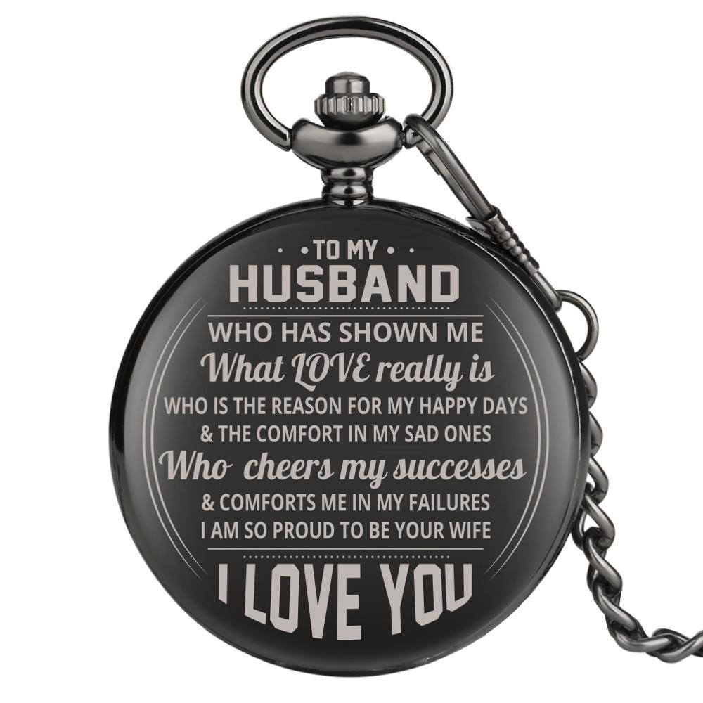 Fashion TO MY Husband Quartz Pocket Watch - Stylish Functional Modern Sleek Accurate Durable Statement