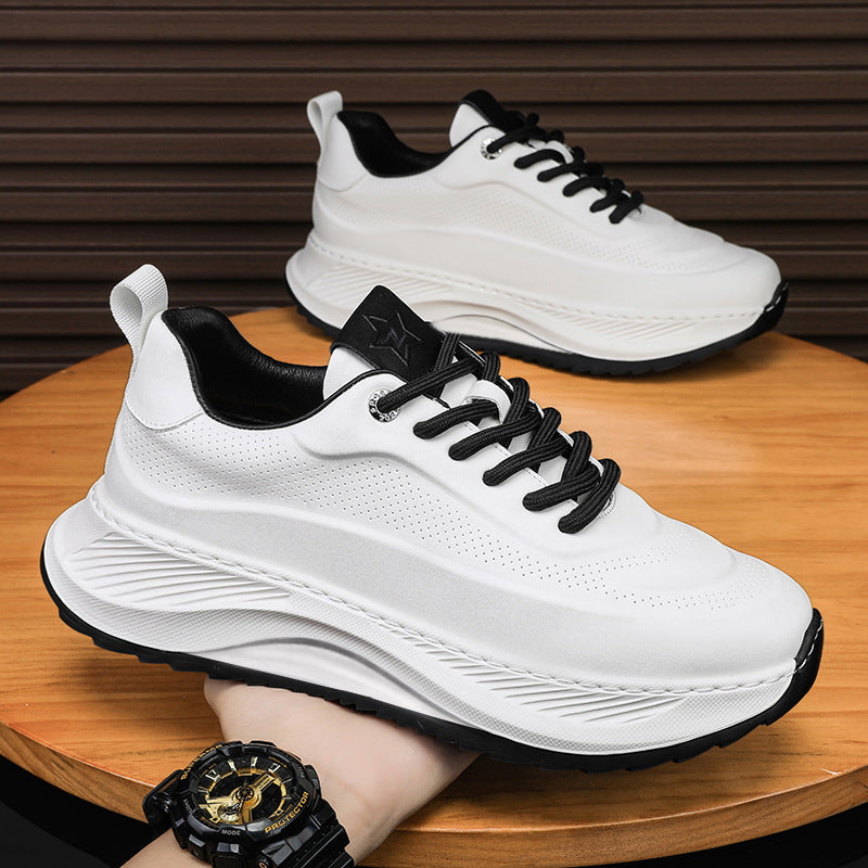 Herrskor med tjock sula, casual, andningsbara sneakers, snörning, pappaskor, pojke