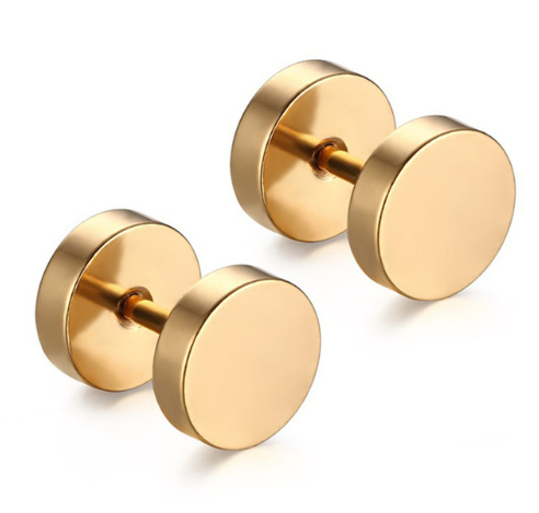 8MM örhängen i rostfritt stål Kvinnor Män Guld Silver Svart Skivstång Örhänge Piercing Örhänge Tunnel Punk Gothic Smycken