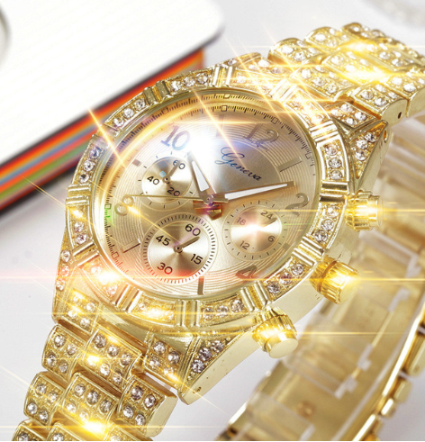 Femmes cristal Quartz analogique Montre-bracelet mode acier inoxydable genève luxe Reloj Hombre Montre Femme Sport montres