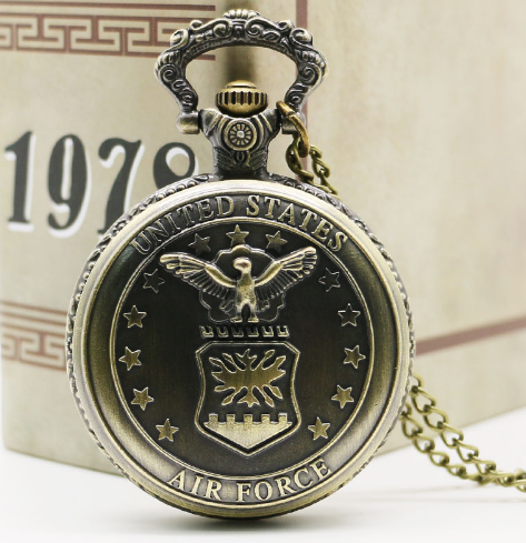 US Air Force Standard Personality Features Large Vintage Quartz Pocket Watch - Military Heritage Elegant Sophisticated Reliable Patriotic