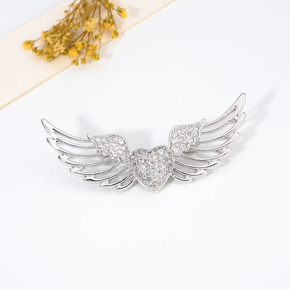 Inlaid Zircon Angel Wings Brooch - Divine Elegance