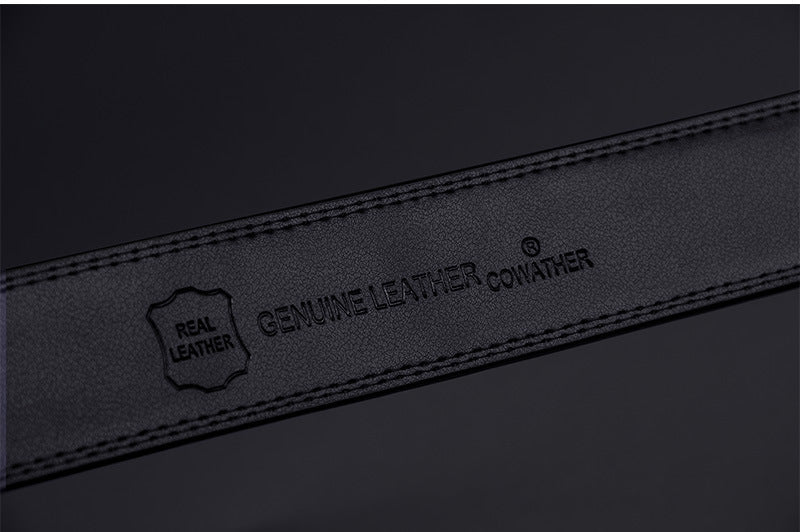 Men's Automatic Buckle Two-Layer Cowhide Belt - Reinforced Security