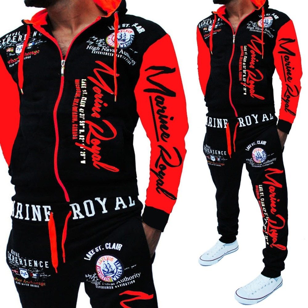 Träningsoverall för män 2 delar Toppar och byxor Herr Sweat Suit Set