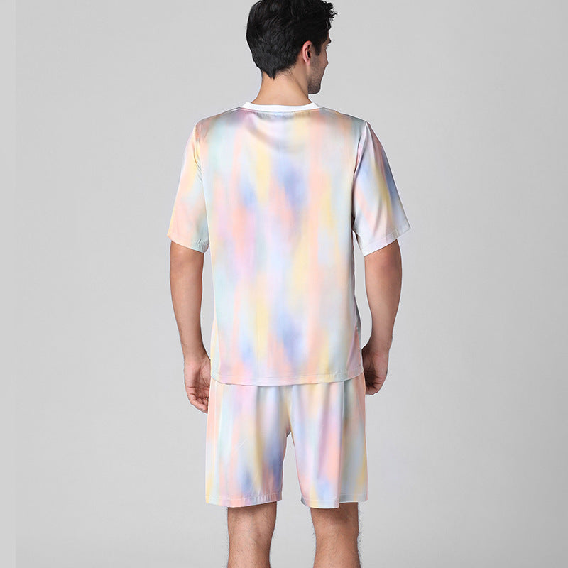 Casual sommar herrpyjamas i issiden med kort ärm