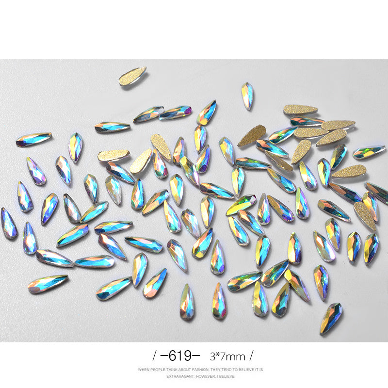 3D Water Drop Rhinestones - 10 Pieces 7x3mm | 3g Acrylic 12 Color Options