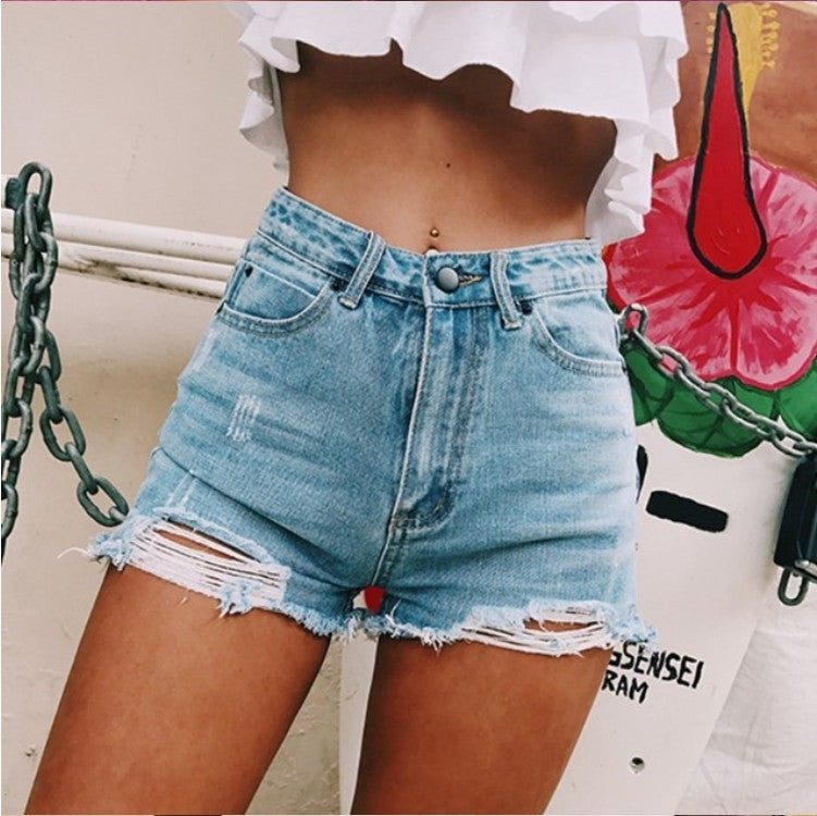 Short en jean déchiré classique rétro pour femmes