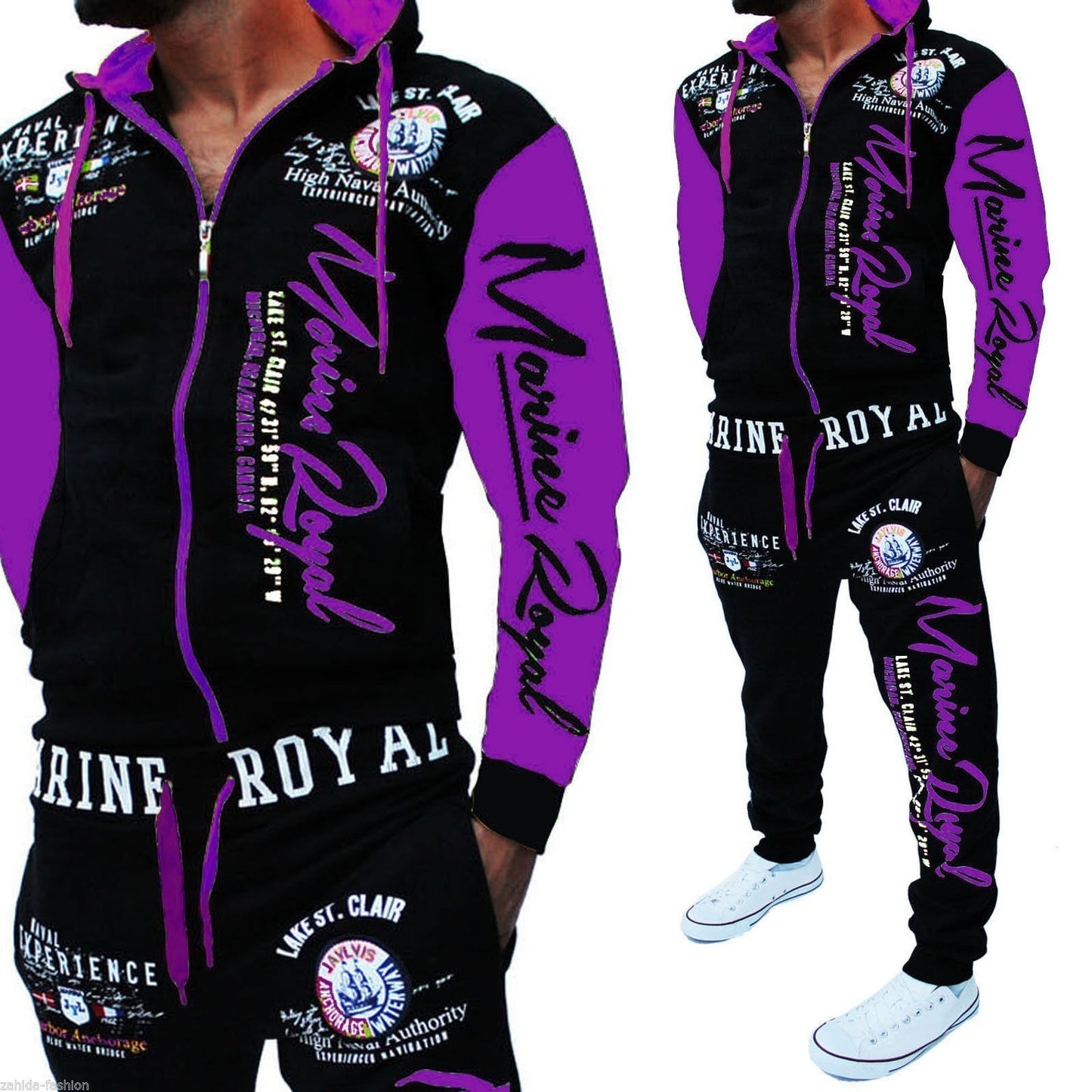 Träningsoverall för män 2 delar Toppar och byxor Herr Sweat Suit Set