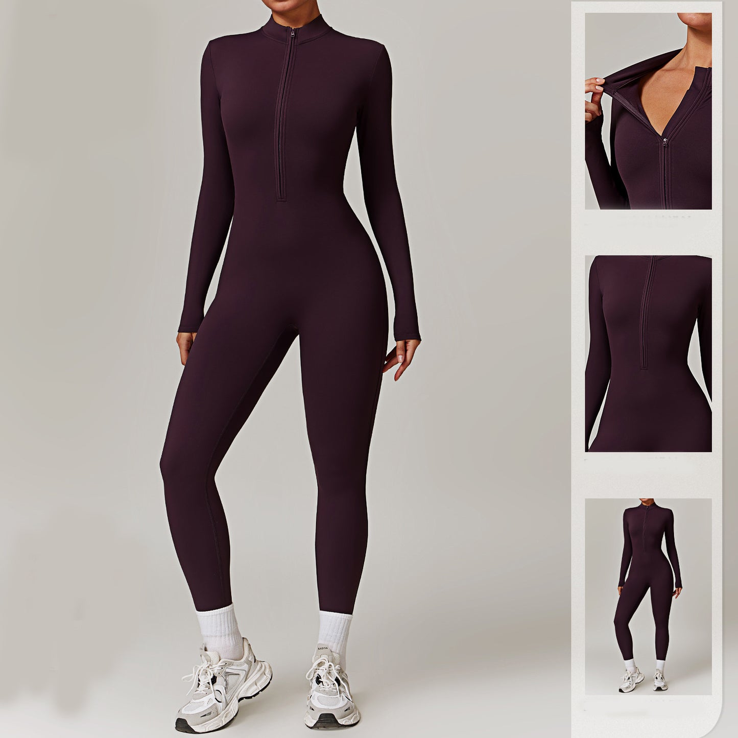 Varm dragkedja långärmad jumpsuit yoga fitness sportbyxor andningsbar bodysuit damkläder