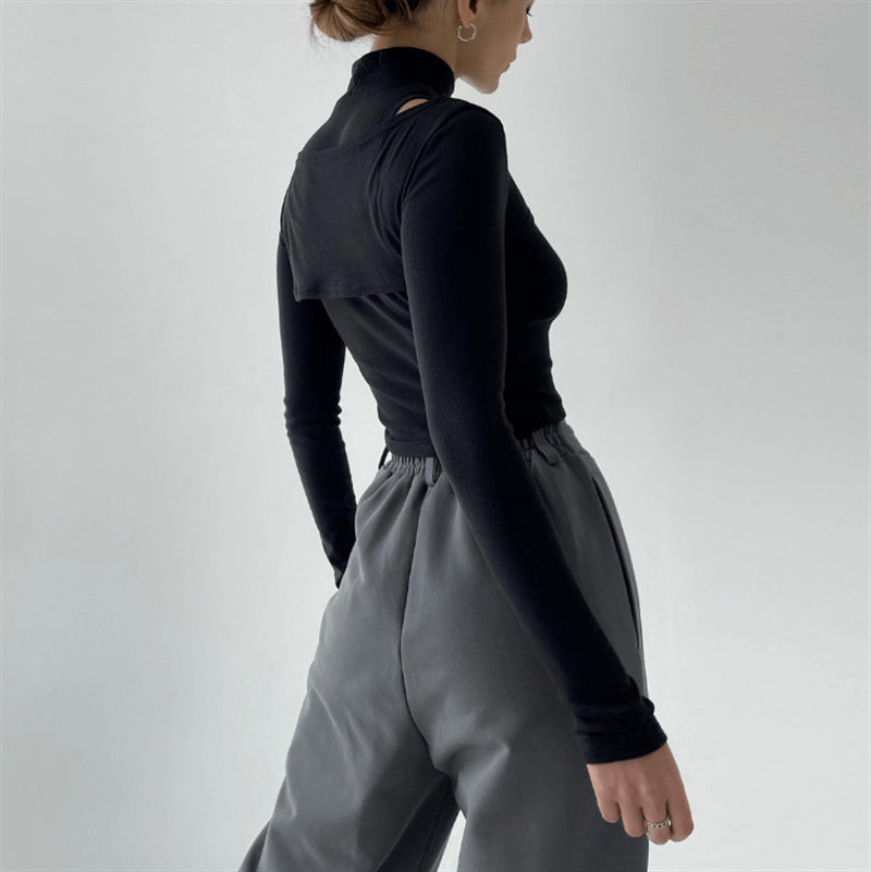 High-necked Vest T-shirt Two-piece Crop Tops - Stylish & Comfortable