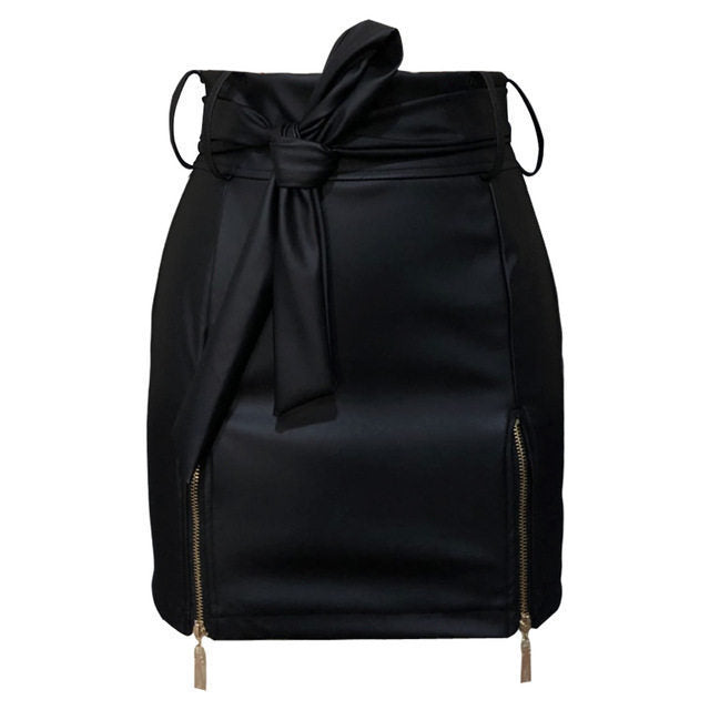 Women Bandage PU Leather Skirt Ladies Short Mini Skirts - Bold Statement