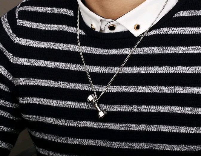 European fashion fitness dumbbell Necklace Pendant Korean couple men domineering female personality titanium barbell accessories
