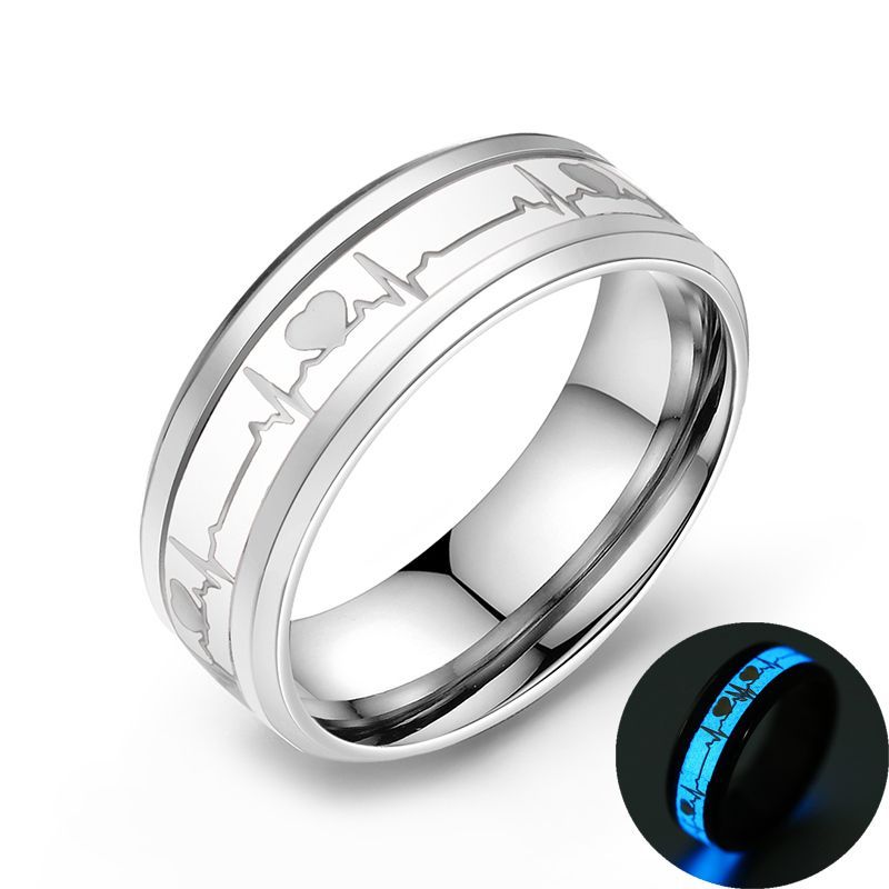 ECG Couple Carbon Fiber Ring - Luminous Jewelry
