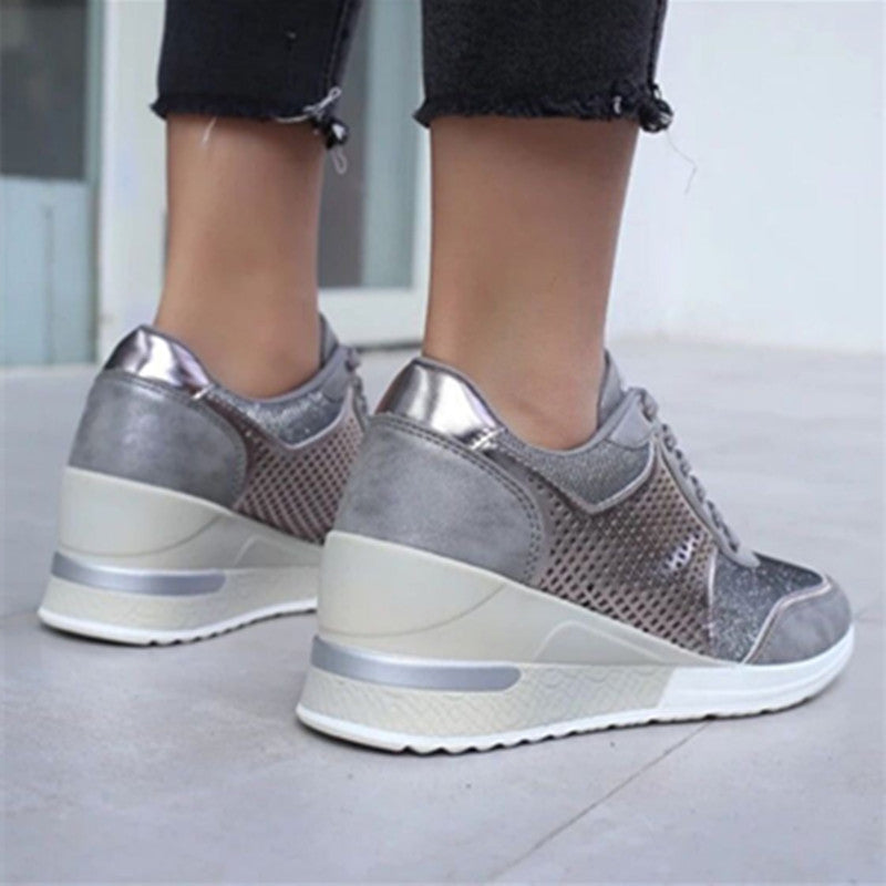 Platform Lace-Up Sneakers - Wedge Heel Athletic Shoes - Elevation Collection