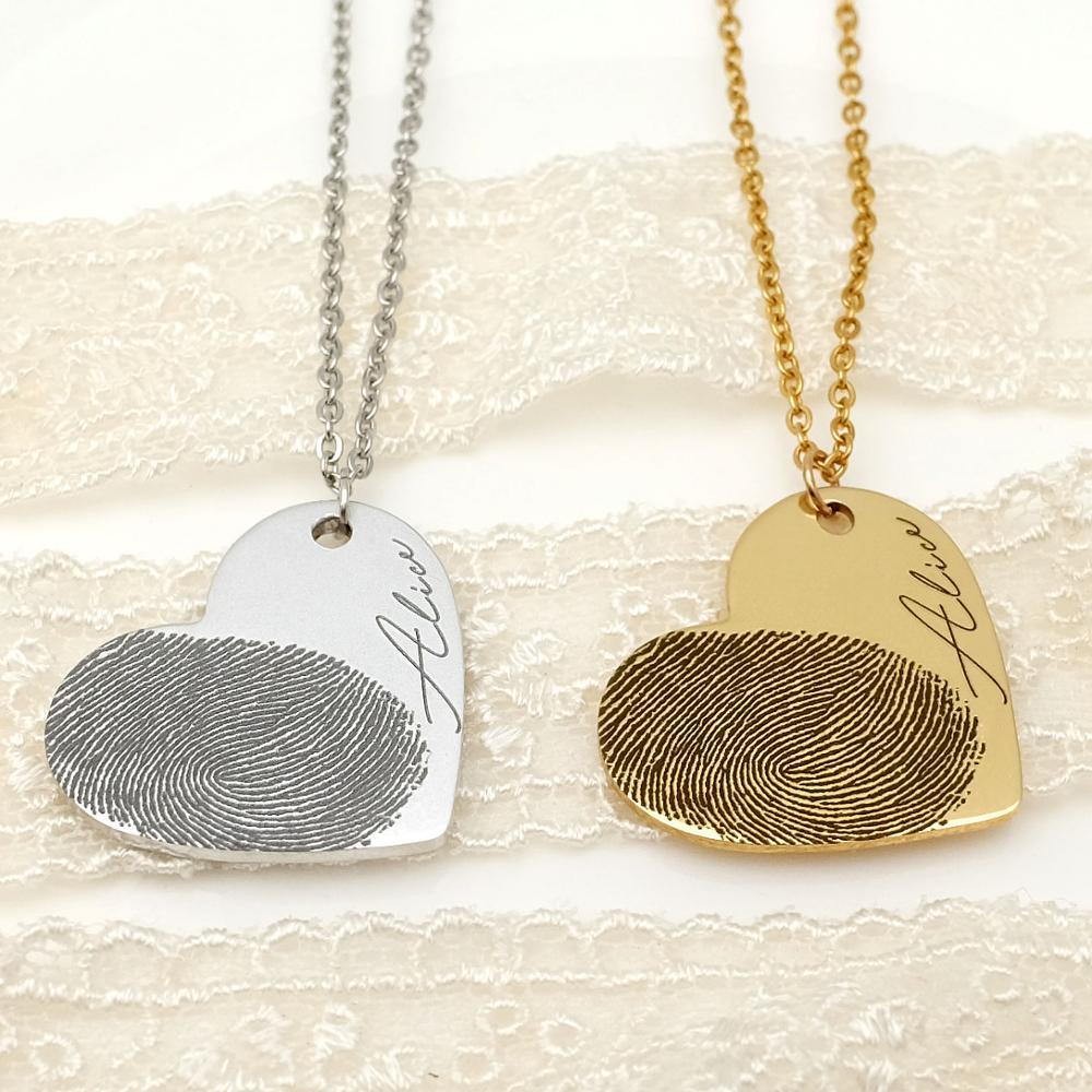 Personalized Fingerprint Necklace Custom Heart Necklace Name Necklace Memorial Gift Christmas Gift Valentine's Day Gift