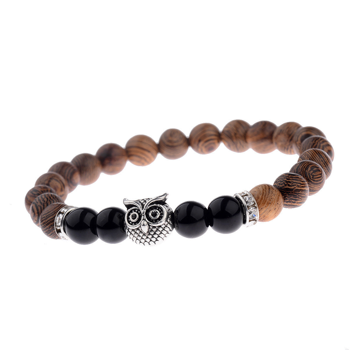 Armband med livlina i träfiber med frostad sten och uggla