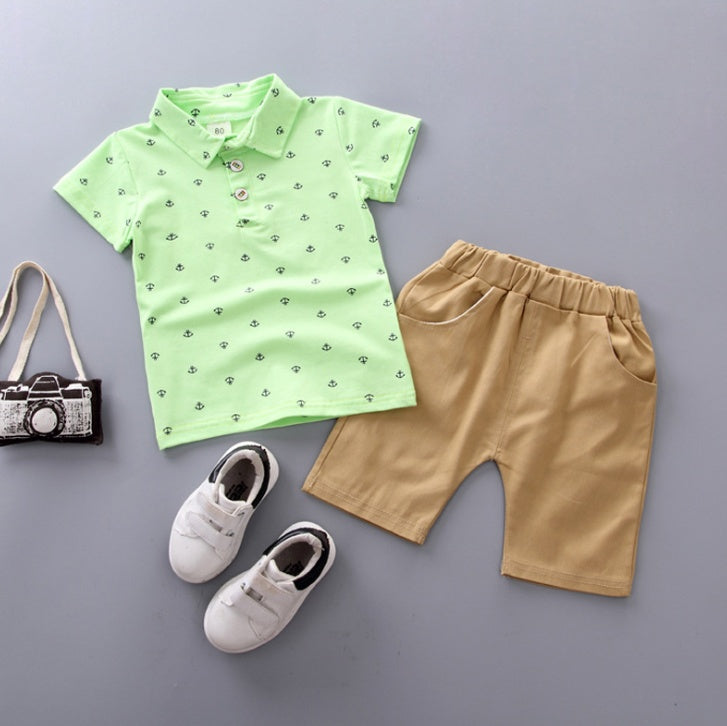 Anchor Printed Boy Boy Suit - Korean Short Sleeve Spring Summer Children's Wear