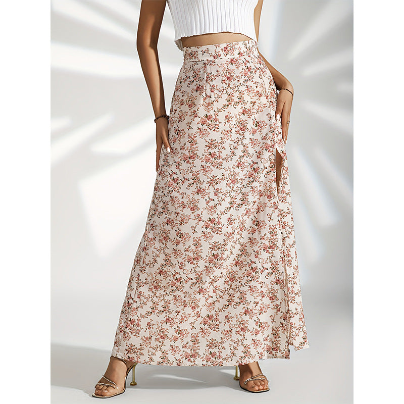 Gentle High Waist Slit Floral Skirt For Women - Feminine Softness