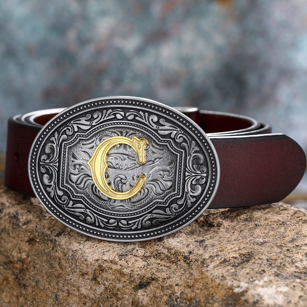 Unisex Floral Letter Buckle Belts - Artistic Expression