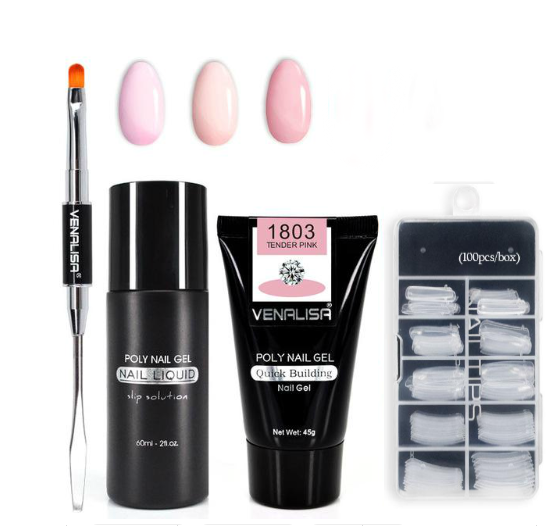 Venalisa Poly Nail Gel Kit - 45g 75ml 100pcs Complete System | Double-Head Phototherapy Builder
