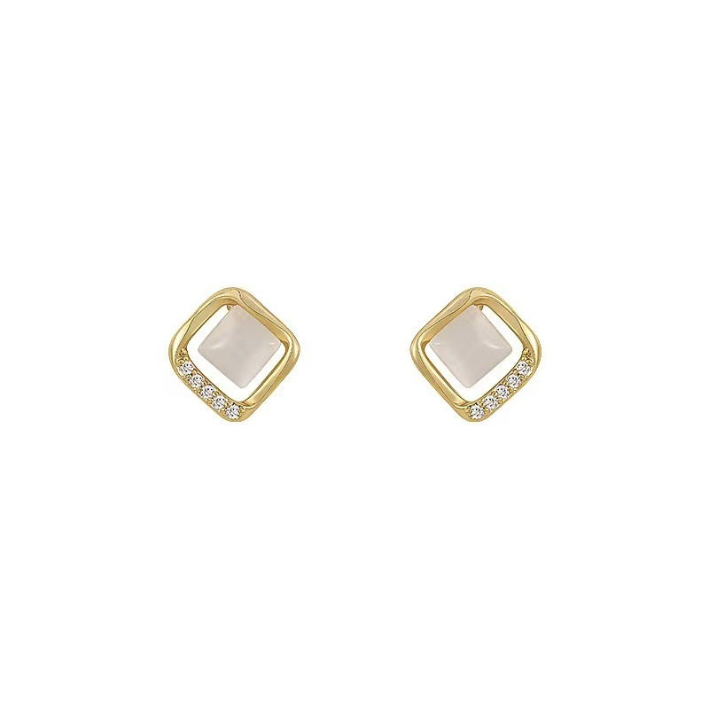 French Entry Lux Opal Small Square Stud Earrings