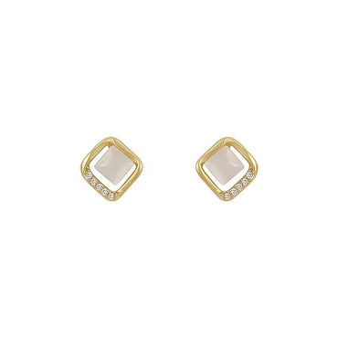 French Entry Lux Opal Small Square Stud Earrings
