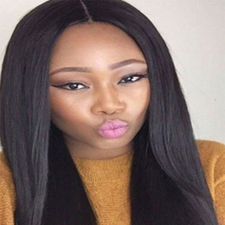 Black Long Straight Hair Wig Cap