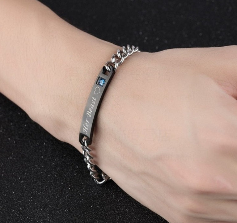Hans drottning hennes kung svart roséguldfärgad damkedja kristallpararmband