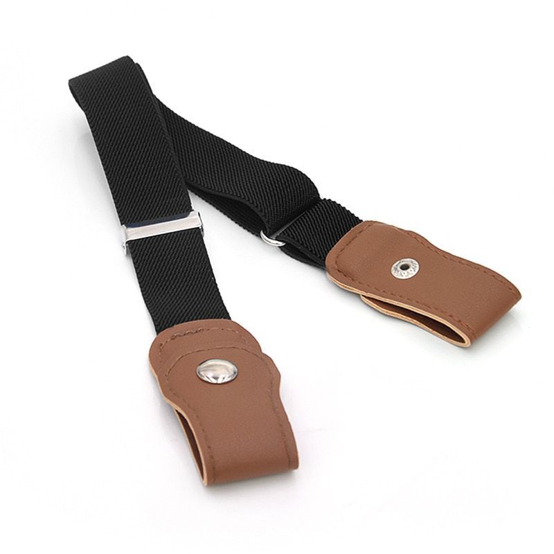 Men's Leather Slim Stretch Invisible Jeans Lazy Belt - Seamless Comfort